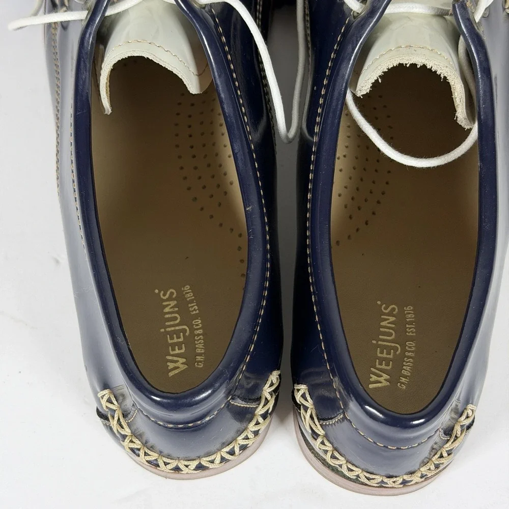 G.H. Bass & Co. Weejuns Men's Navy White Patent Leather Boat Shoes Size 10 M F-1